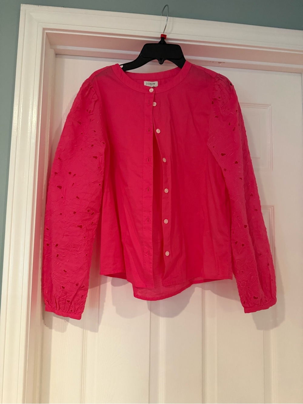 J. Crew Hot Pink Eyelet-Sleeve Button-Down Shirt